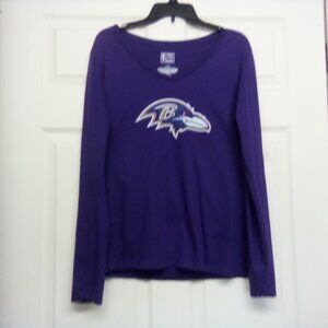 Raven's Women Tee Purple, V-neck Front, Suggs on Back